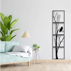 7 Decore Unique Vertical Tree Wall Art – 4 Piece Wooden Panel Set (Black)