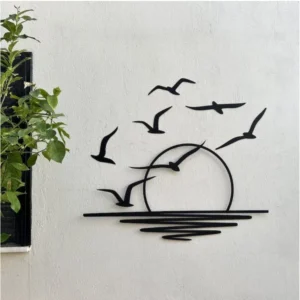 Alternative view of Seagulls at Sunrise Coastal Wooden Wall Decor – Black