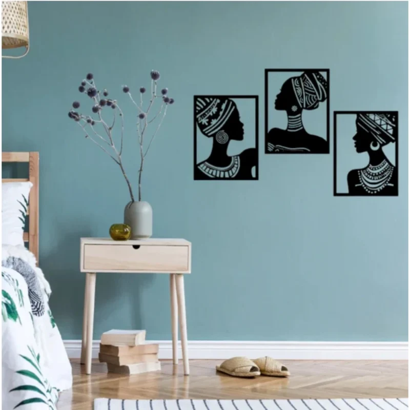 Alternative view of African Elegance Wooden Wall Decor – Set of 3 Panels (Black)