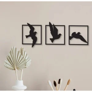 Alternative view of Birds in Frame Wooden Wall Decor – Set of 3 Panels (Black)