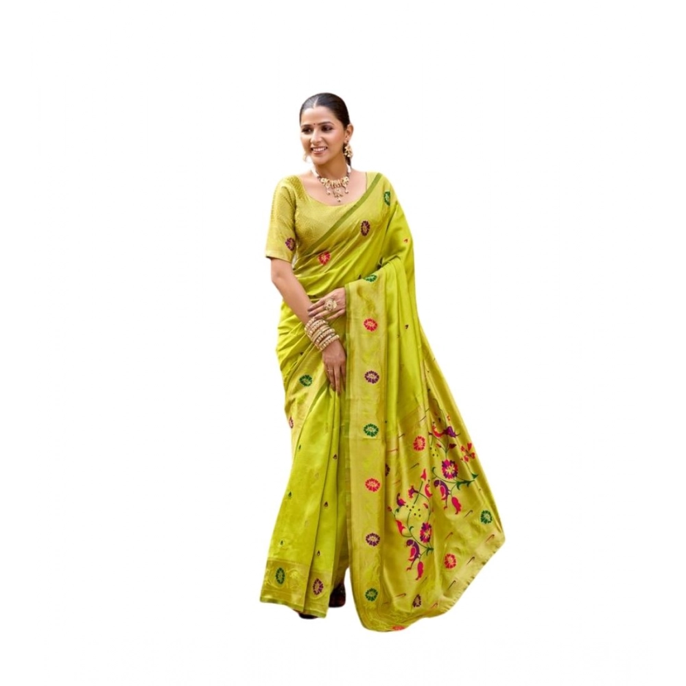 Women's Silk Blend Woven Saree With Unstitched Blouse 5.5 Mtr (Lime)