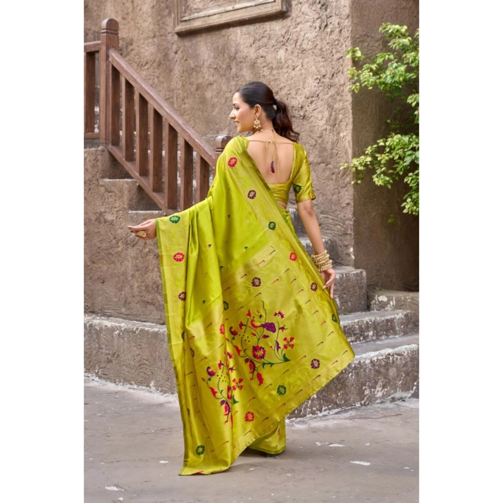 Women's Silk Blend Woven Saree With Unstitched Blouse 5.5 Mtr (Lime) - Image 3