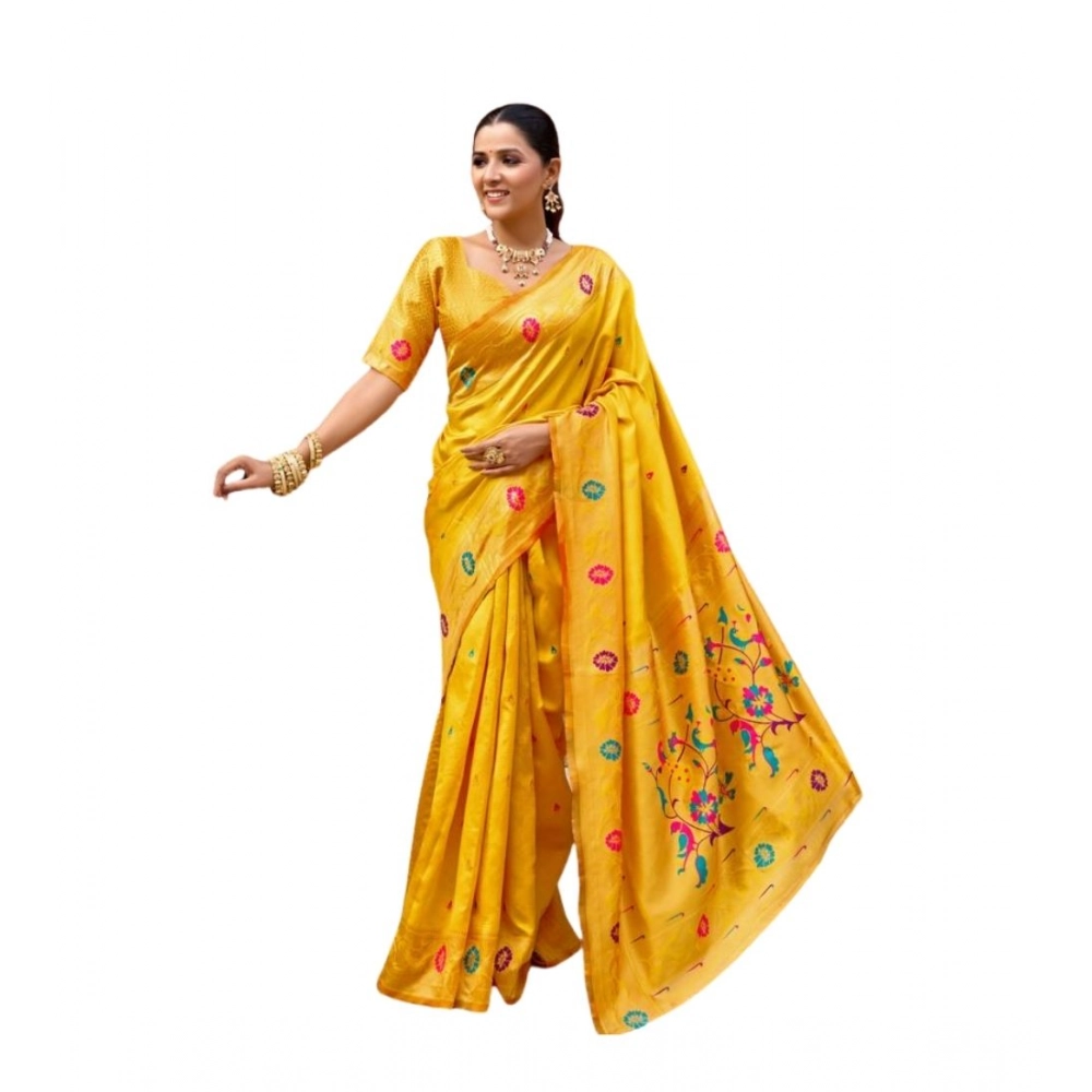 Women's Silk Blend Woven Saree With Unstitched Blouse 5.5 Mtr (Mustard)