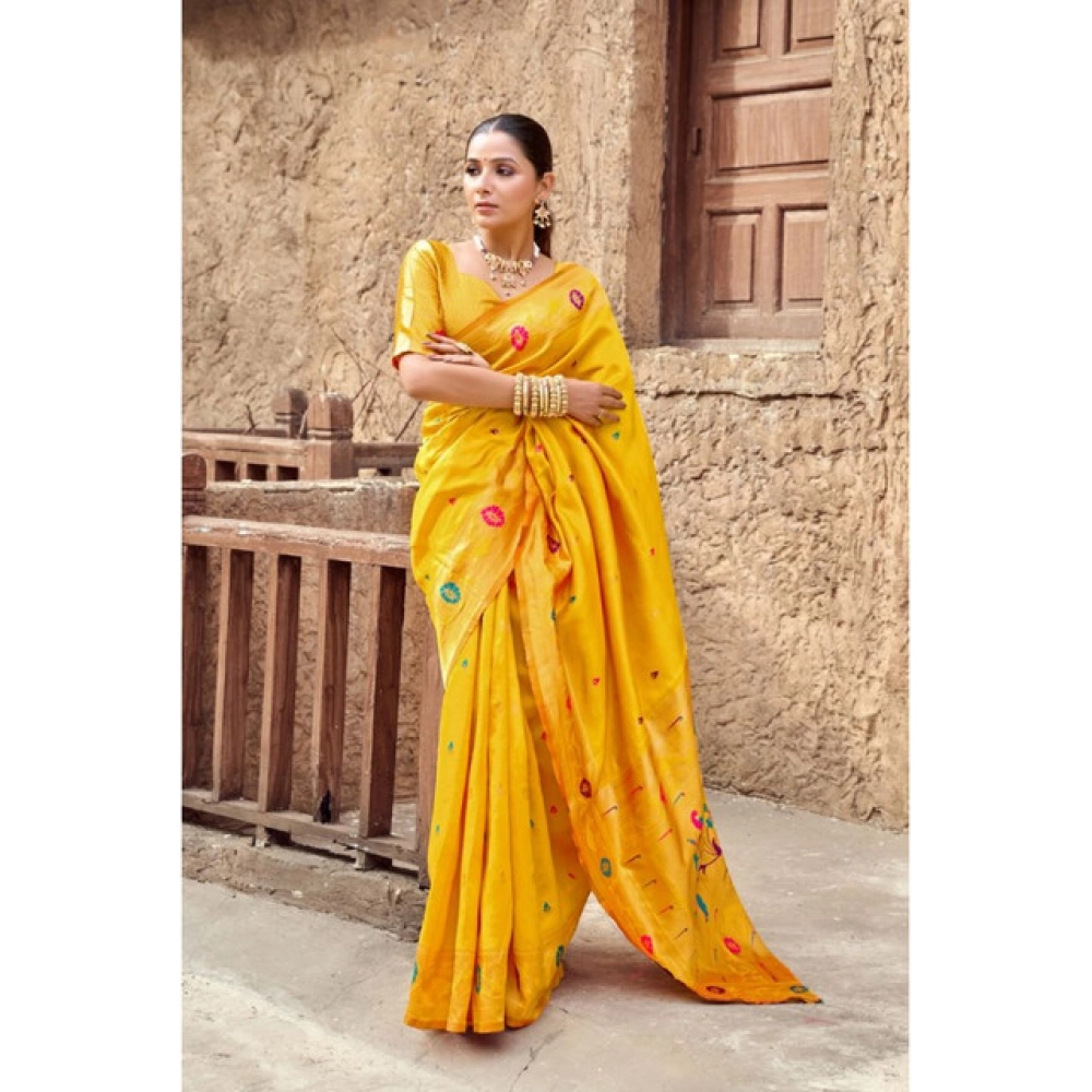 Women's Silk Blend Woven Saree With Unstitched Blouse 5.5 Mtr (Mustard) - Image 2