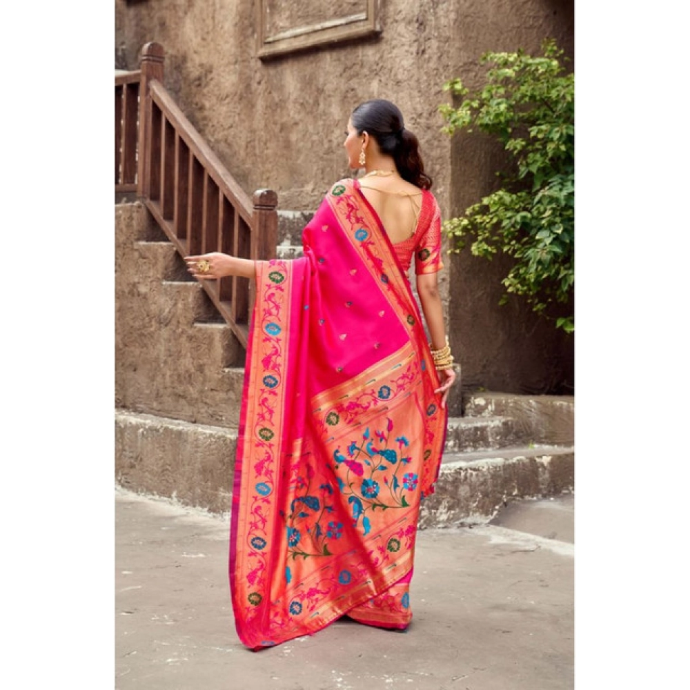 Women's Silk Blend Woven Saree With Unstitched Blouse 5.5 Mtr (Pink) - Image 4