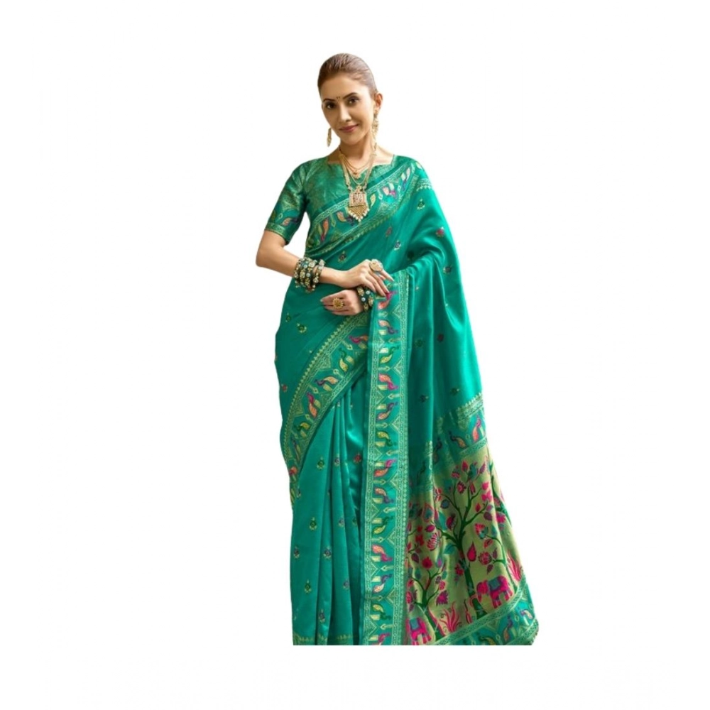 Women's Silk Blend Woven Saree With Unstitched Blouse 5.5 Mtr (Green)