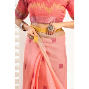 Alternative view of Women's Linen Cotton Printed Ready To Wear With Pocket Saree With Unstitched Blouse 5.5 Mtr (Peach)