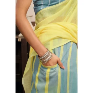 Alternative view of Women's Linen Cotton Printed Ready To Wear With Pocket Saree With Unstitched Blouse 5.5 Mtr (Light_Yellow)