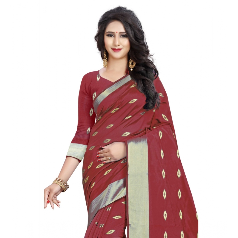 Women's Silk Blend Woven Saree With Unstitched Blouse 5.5Mtr (Red) - Image 2