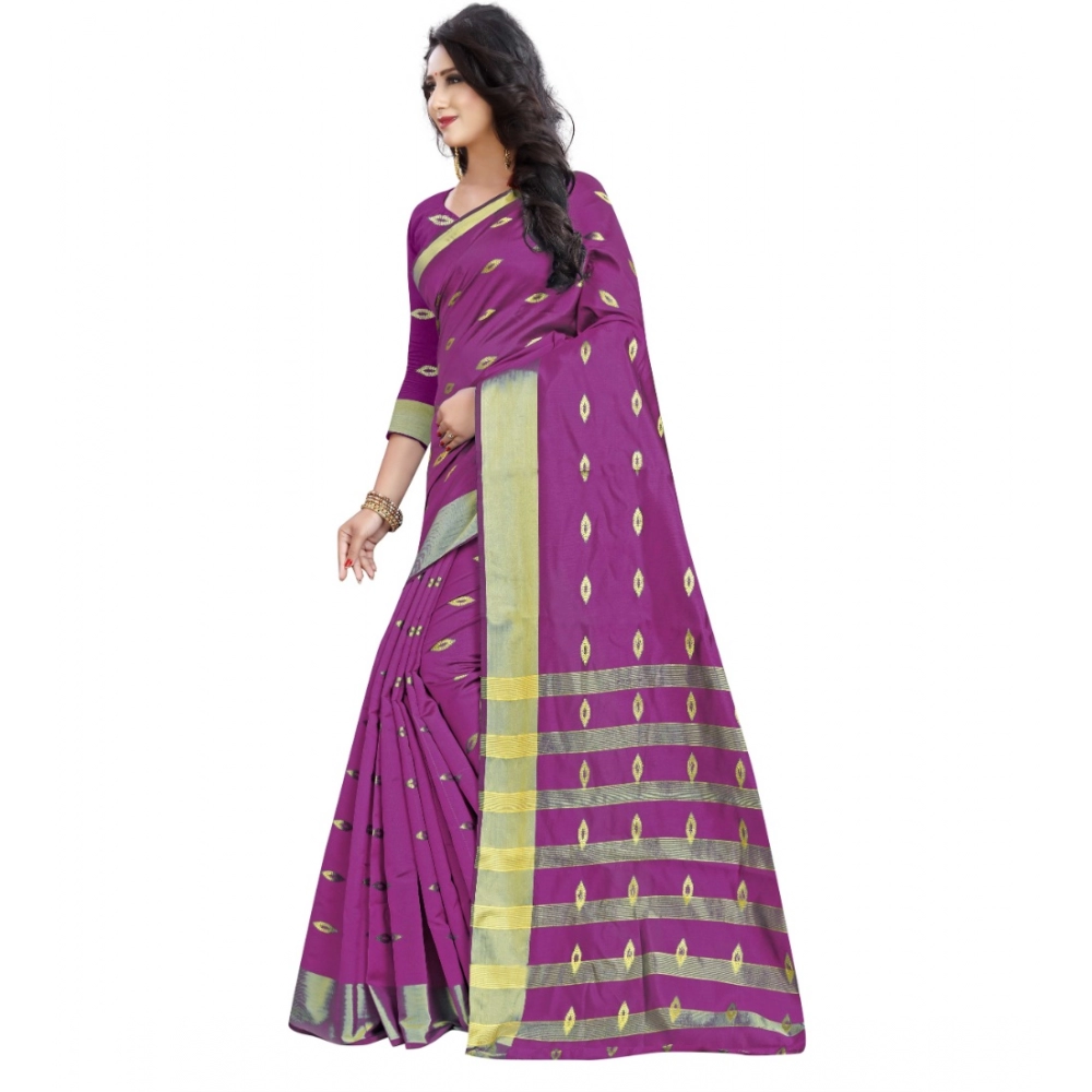 Women's Silk Blend Woven Saree With Unstitched Blouse 5.5Mtr (Pink) - Image 3