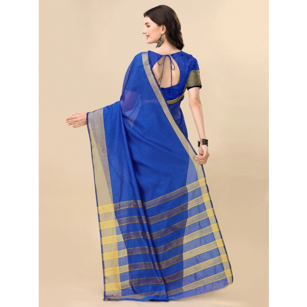 Women's Cotton Silk Striped Saree With Unstitched Blouse 5.5Mtr (Multicolor) - Image 4