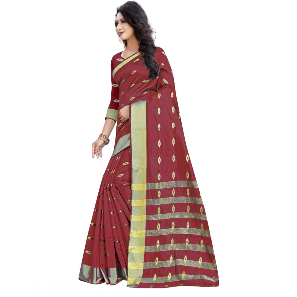 Women's Silk Blend Woven Saree With Unstitched Blouse 5.5Mtr (Red) - Image 3