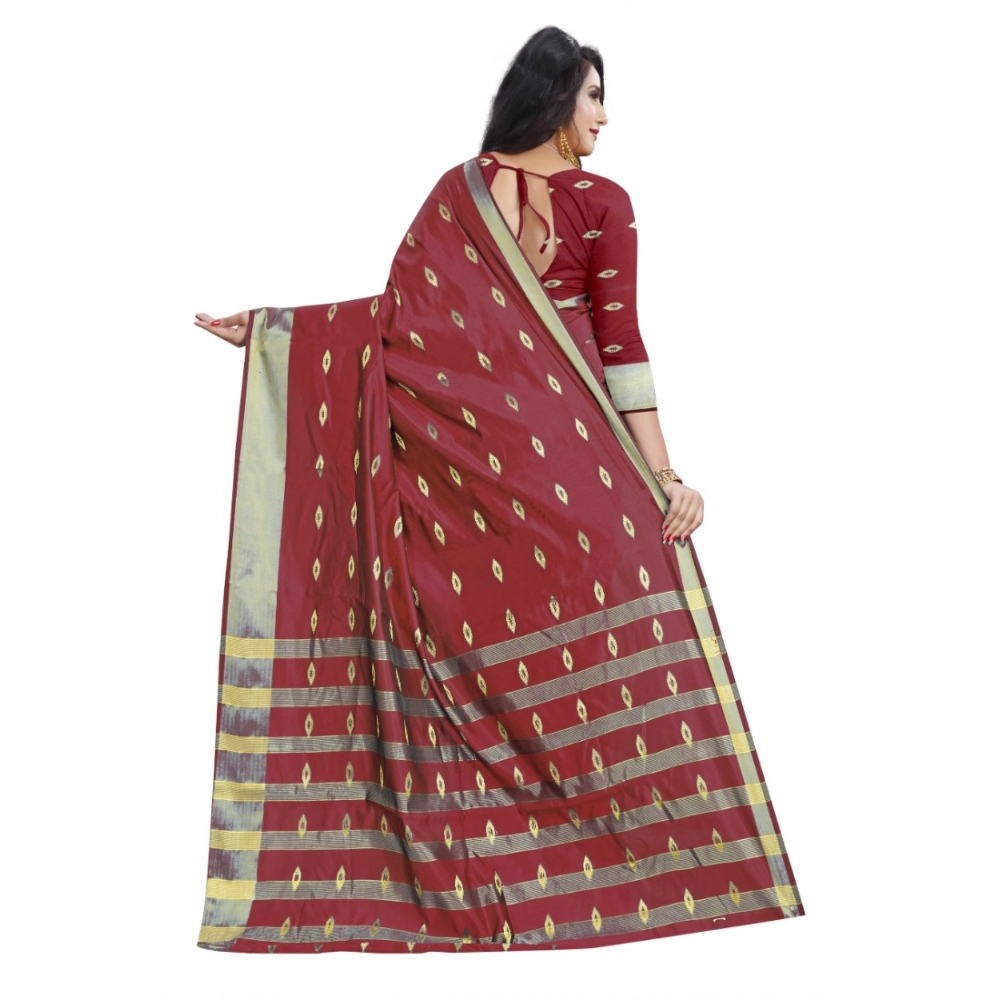 Women's Silk Blend Woven Saree With Unstitched Blouse 5.5Mtr (Red) - Image 4