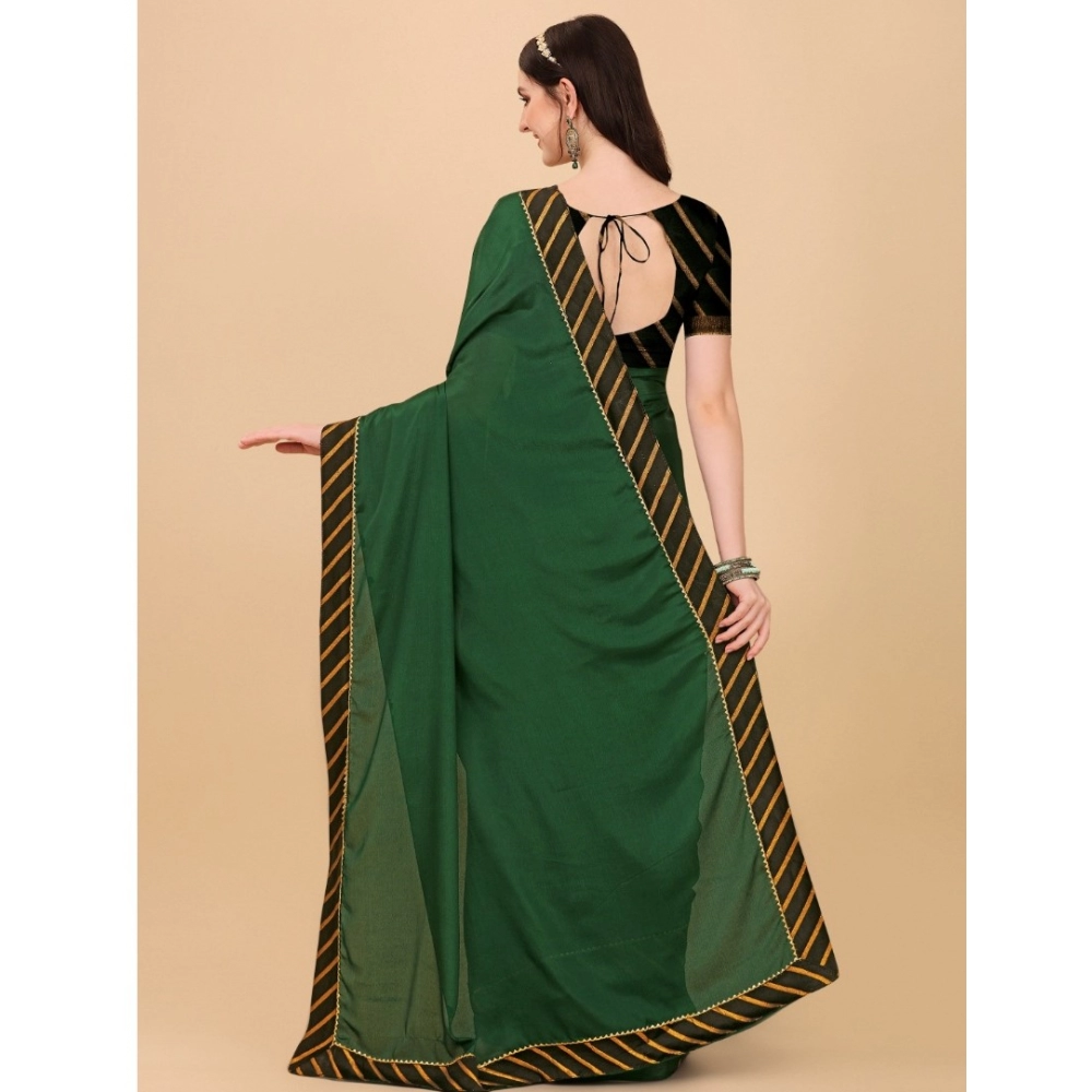 Women's Chiffon Self Design Saree With Unstitched Blouse 5.5Mtr (Green) - Image 4