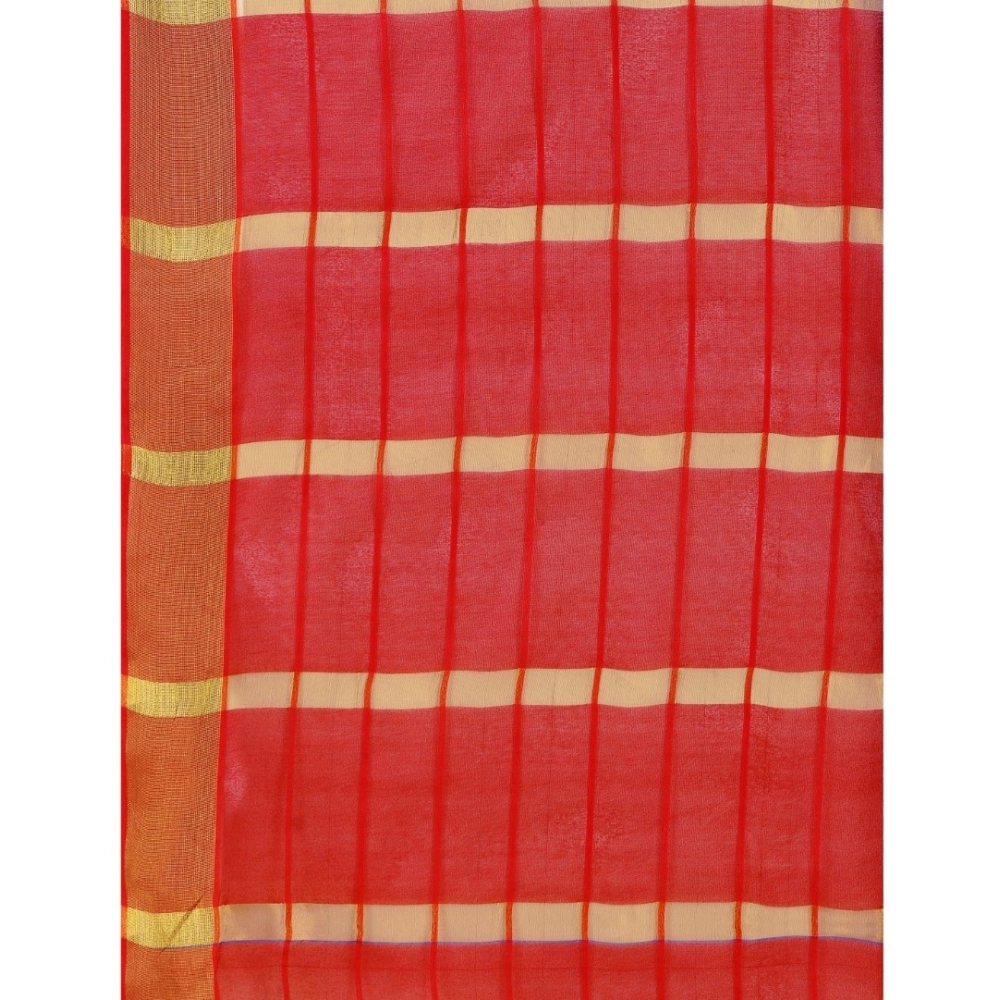 Women's Cotton Silk Checkered Saree With Unstitched Blouse 5.5Mtr (Blue) - Image 2