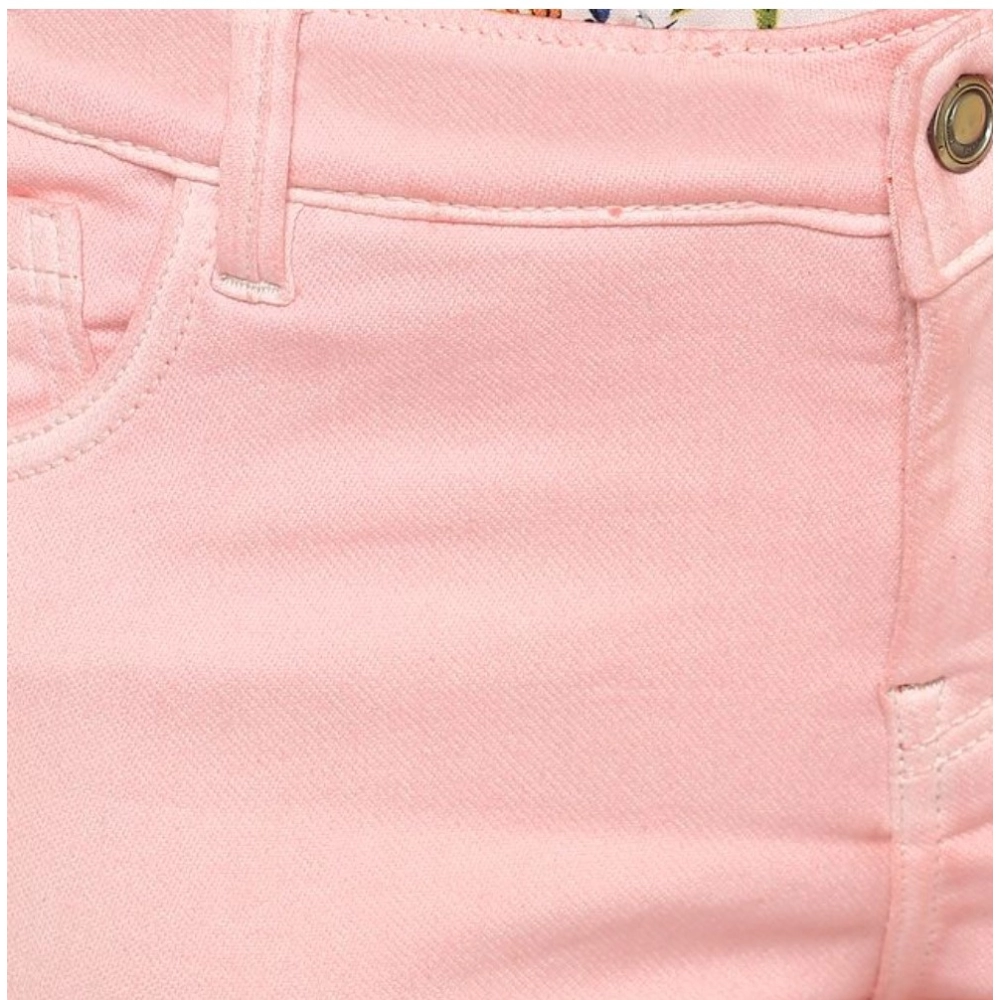 Women's Denim Solid Buttoned Jeans (Pink) - Image 2