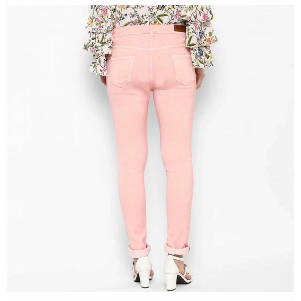 Women's Denim Solid Buttoned Jeans (Pink) - Image 7