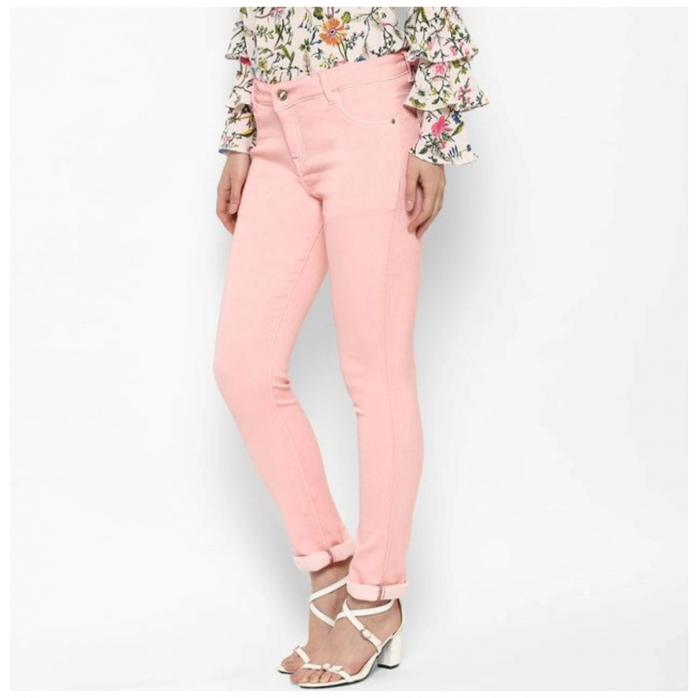 Women's Denim Solid Buttoned Jeans (Pink) - Image 3