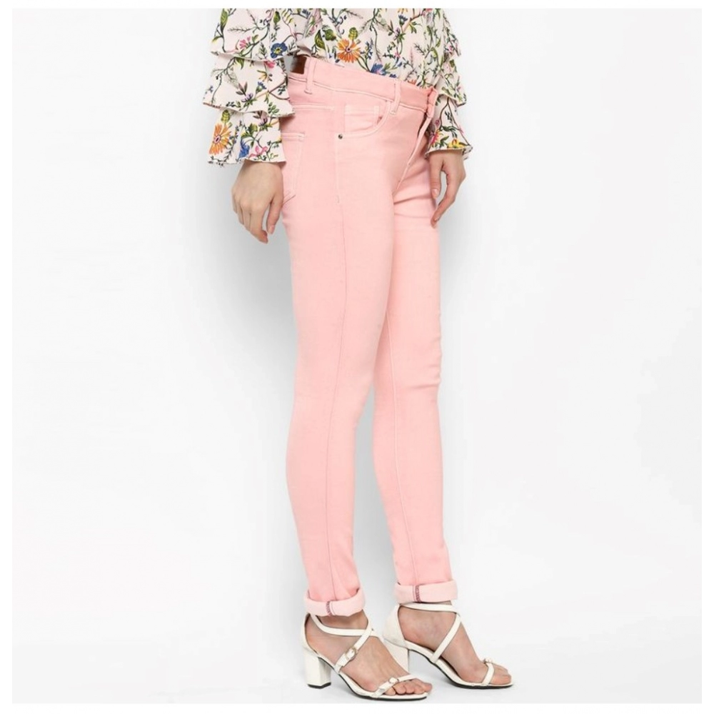 Women's Denim Solid Buttoned Jeans (Pink) - Image 4