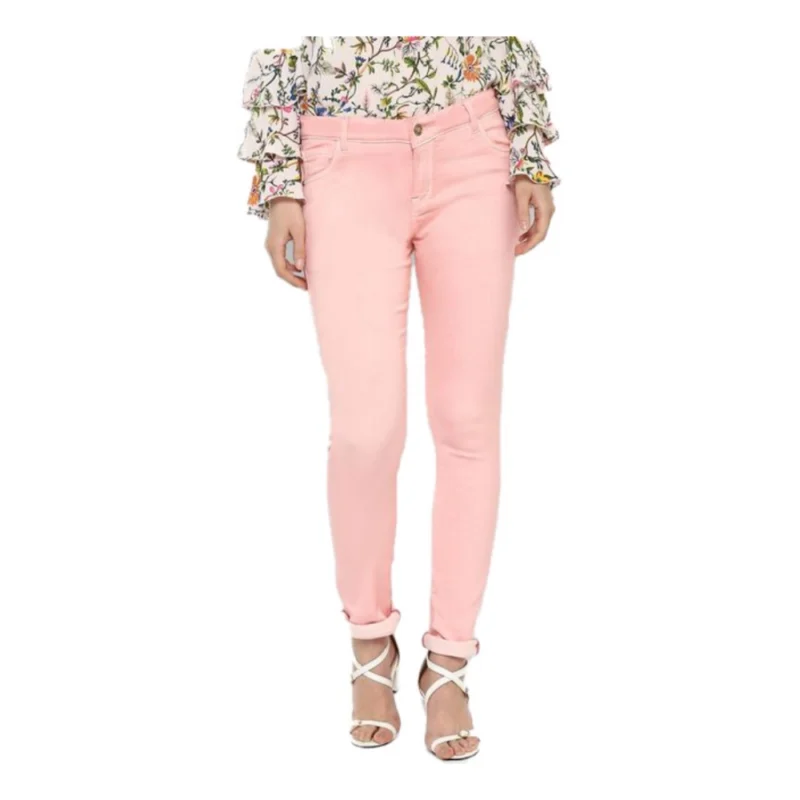 Women's Denim Solid Buttoned Jeans (Pink)