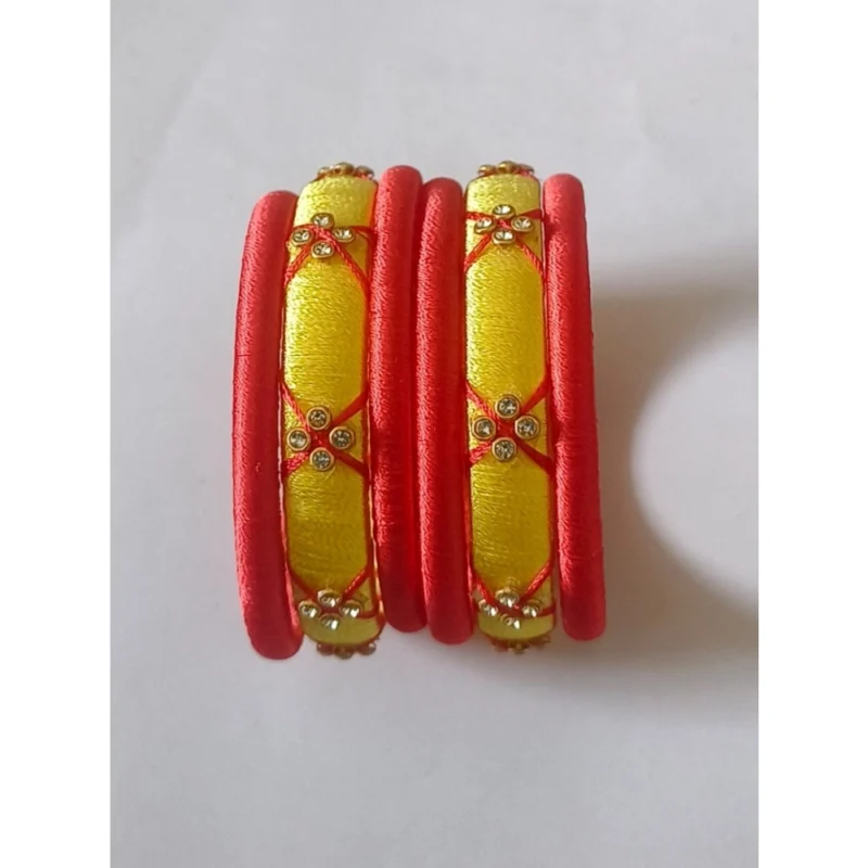 Alternative view of Women's Plastic Silk Thread Bangles (Lemon Yellow, Size: 2.2)