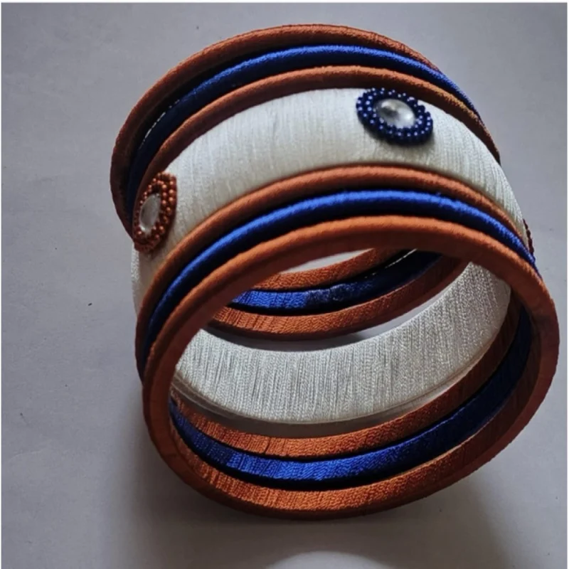 Alternative view of Women's Plastic Silk Thread Bangles (White-Brown-Blue, Size: 2.8)