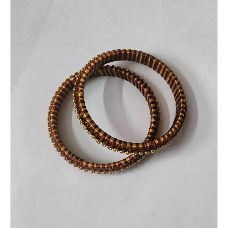 Alternative view of Women's Plastic Silk Thread Bangles (Gold-Dark Brown, Size: 2.6)