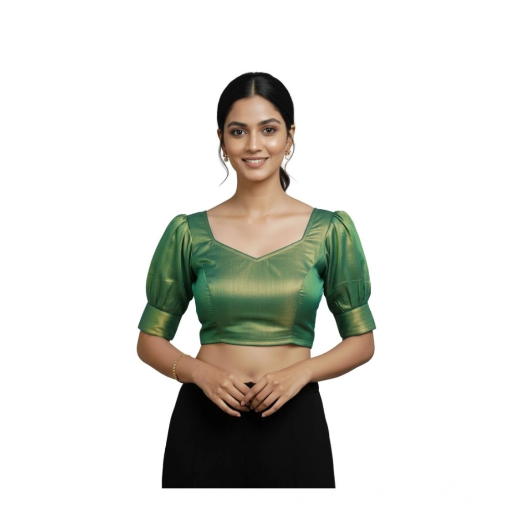 Women's Erode Silk V Neck Padded Blouse (Green, 38 Ready Size (Self-Alterable 36–40)