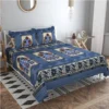 Fleece Floral Printed Double Polar Warm Bedsheet with 2 Pillow Cover (Blue)