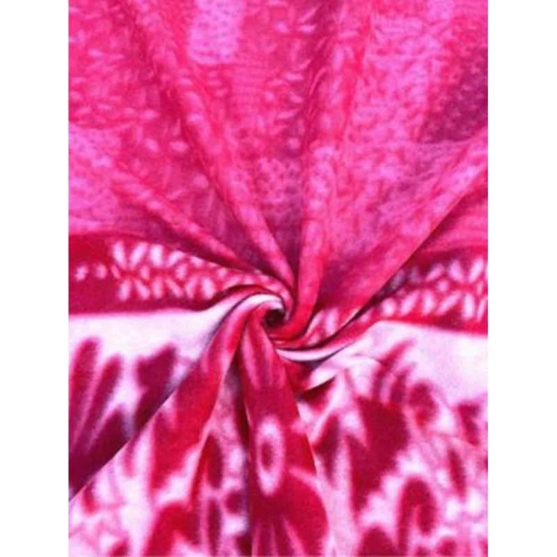 Alternative view of Fleece Floral Printed Double Polar Warm Bedsheet with 2 Pillow Cover (Pink)