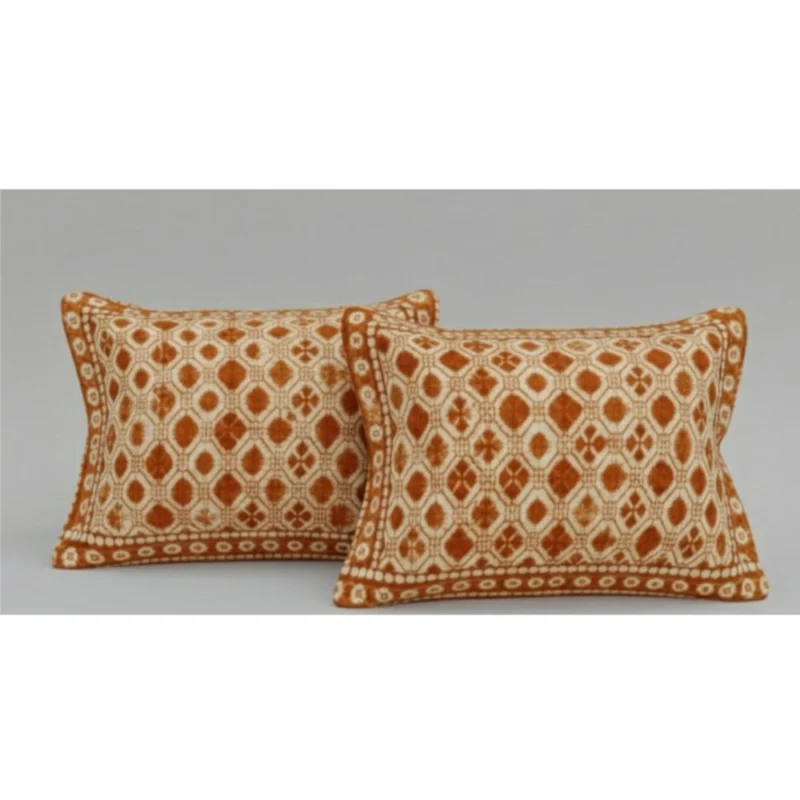 Alternative view of Fleece Geometric Double Polar Warm Bedsheet with 2 Pillow Cover (Orange)