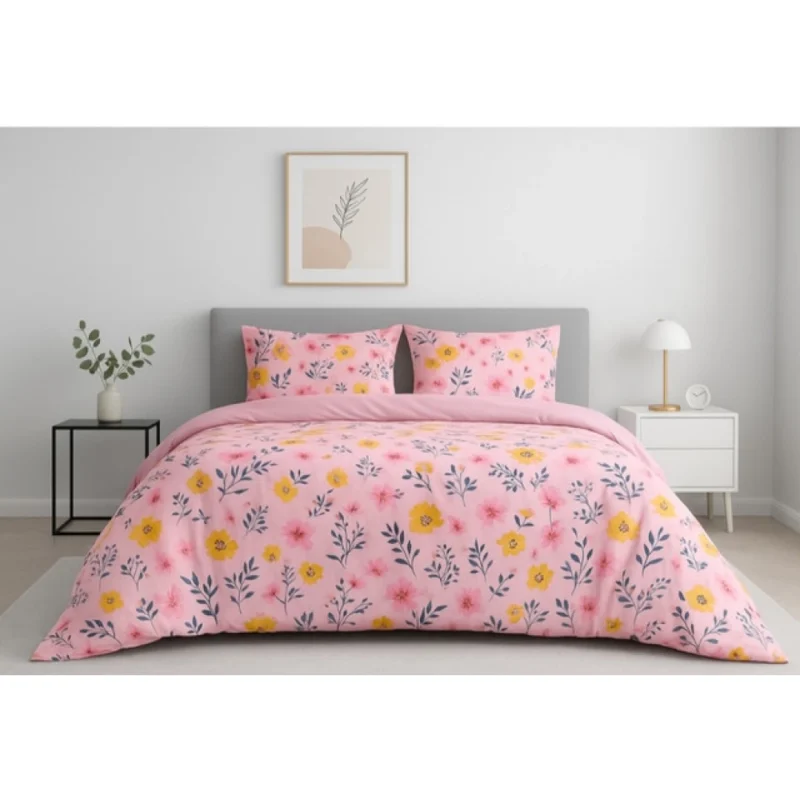 Microfiber Floral Printed Double Bedsheet with 2 Pillow Covers (Pink)