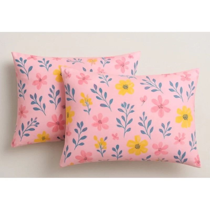 Alternative view of Microfiber Floral Printed Double Bedsheet with 2 Pillow Covers (Pink)