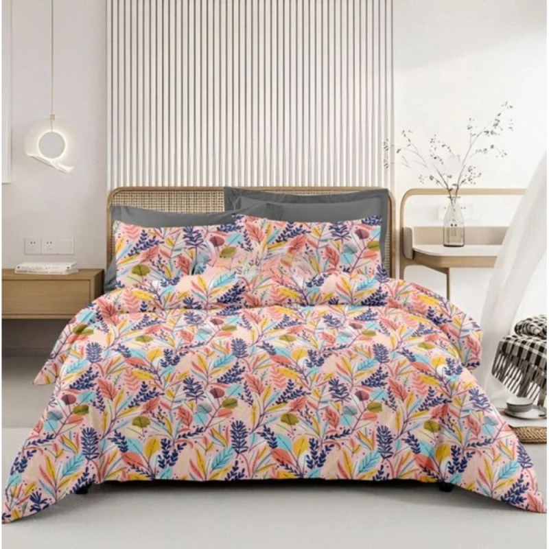 Microfiber Floral Printed Double Bedsheet with 2 Pillow Covers (Multicolor)