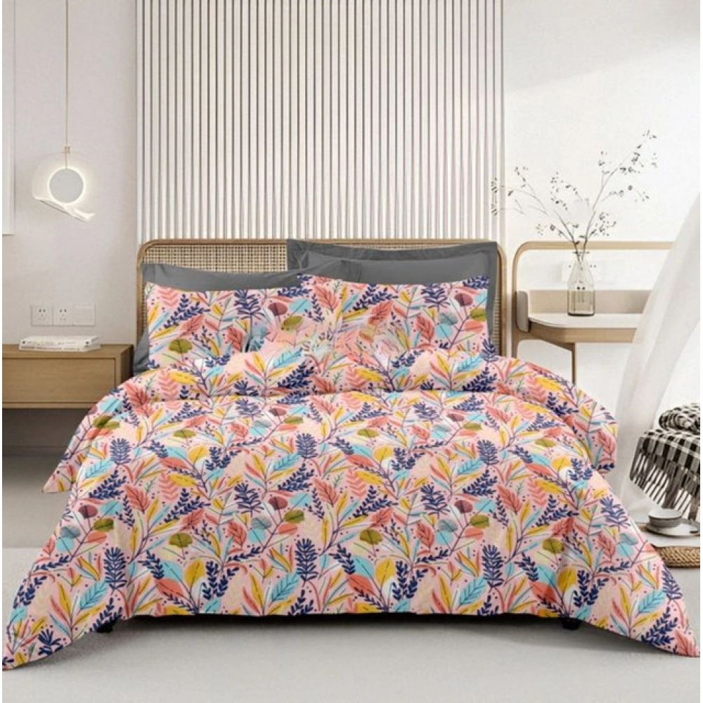 Microfiber Floral Printed Double Bedsheet with 2 Pillow Covers (Multicolor)