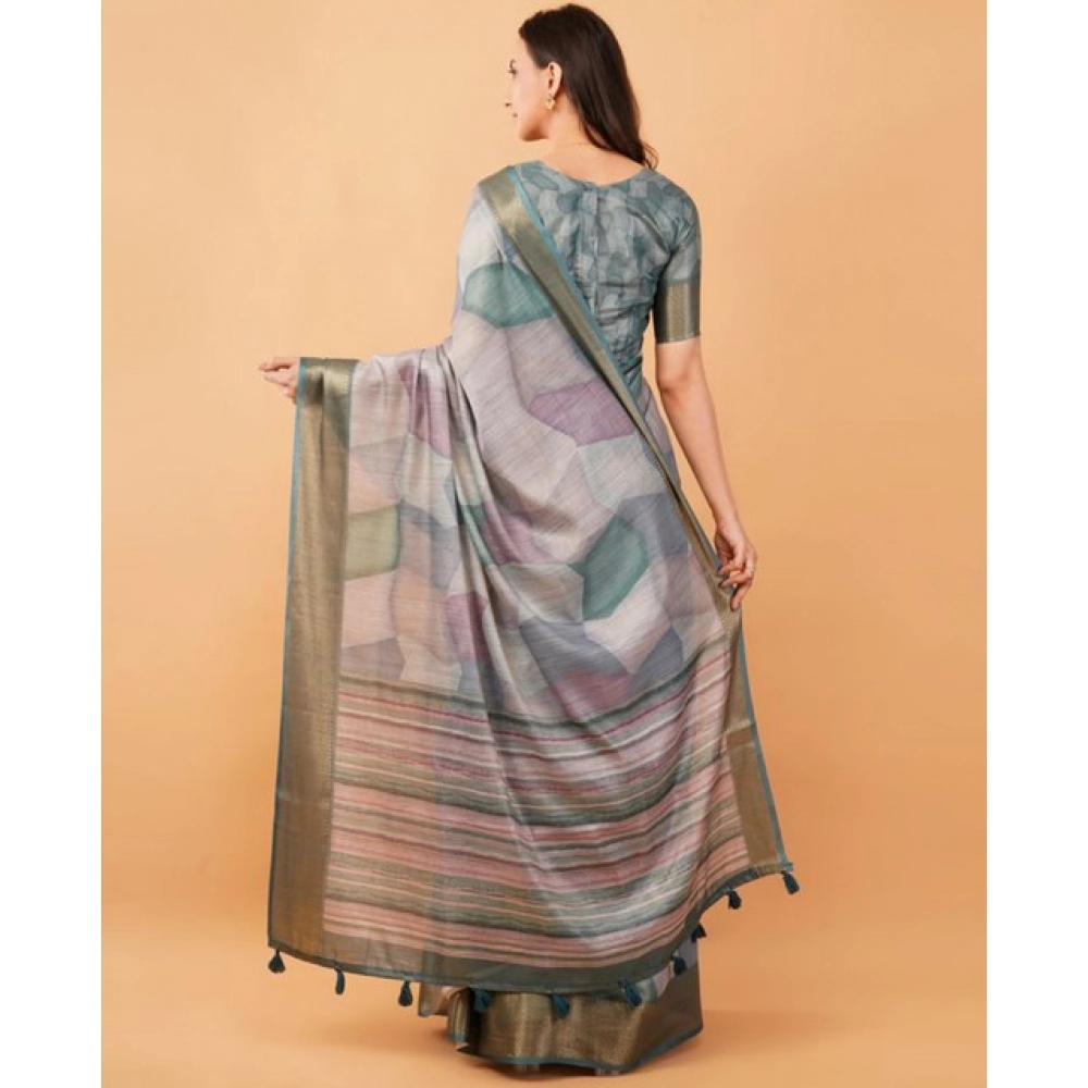 Women's Polyester Printed Saree With Unstitched Blouse 5.5 Mtr?(Multicolor) - Image 2