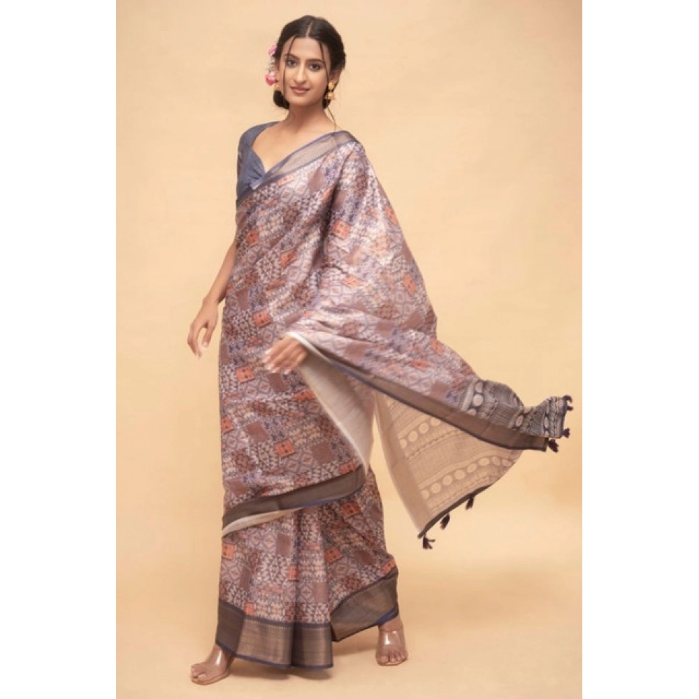 Women's Polyester Printed Saree With Unstitched Blouse 5.5 Mtr?(Multicolor) - Image 3