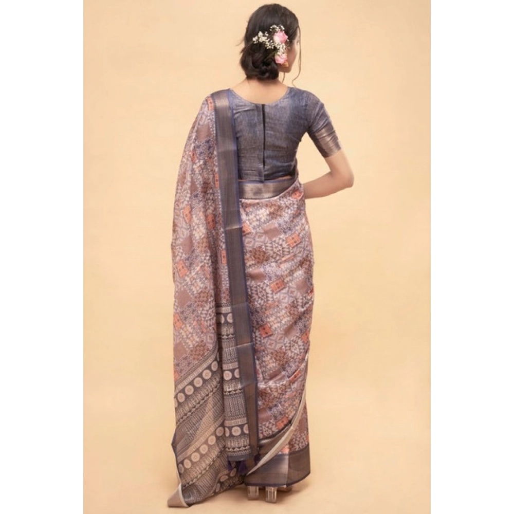 Women's Polyester Printed Saree With Unstitched Blouse 5.5 Mtr?(Multicolor) - Image 2