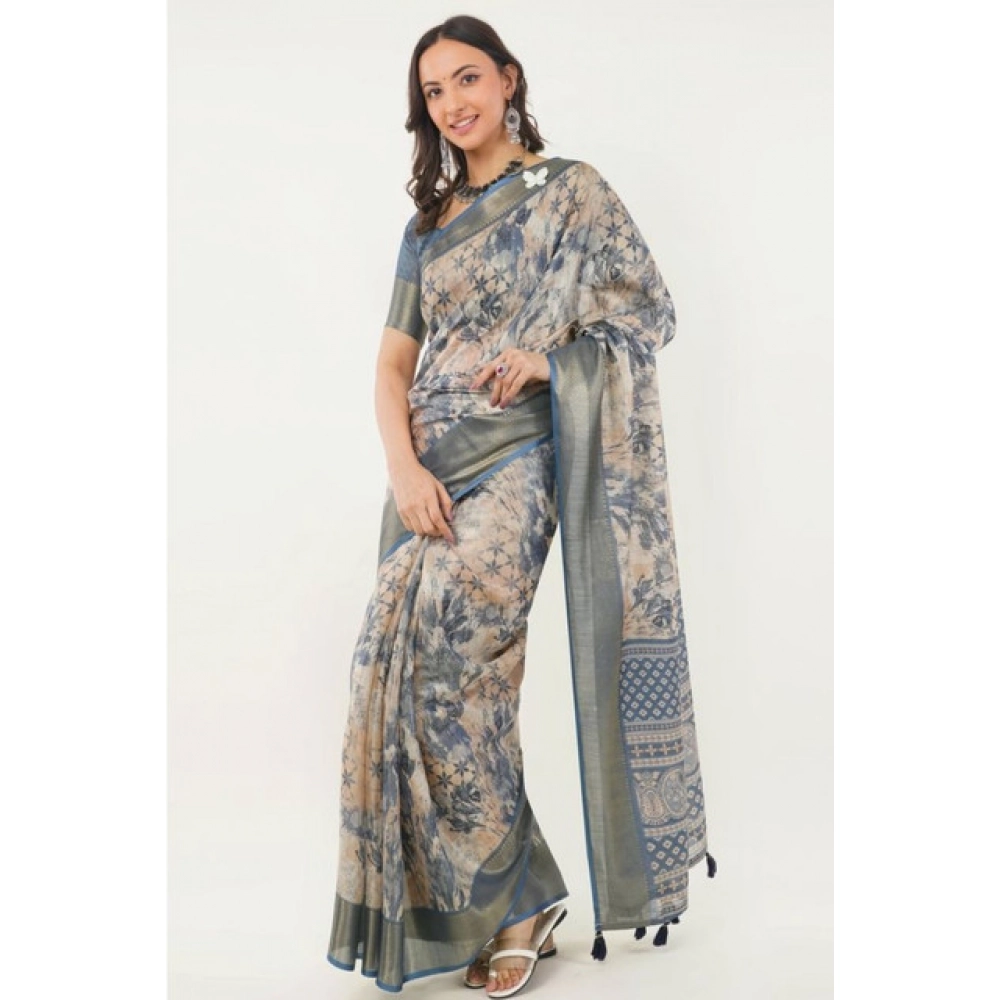 Women's Polyester Printed Saree With Unstitched Blouse 5.5 Mtr?(Multicolor) - Image 4