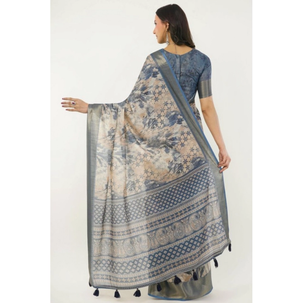 Women's Polyester Printed Saree With Unstitched Blouse 5.5 Mtr?(Multicolor) - Image 3