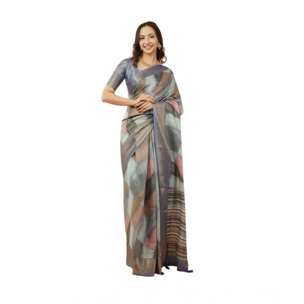 Women's Polyester Printed Saree With Unstitched Blouse 5.5 Mtr?(Multicolor)