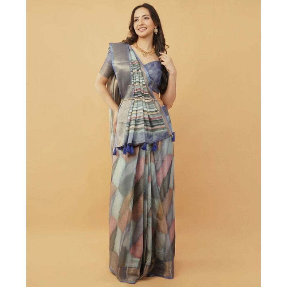 Women's Polyester Printed Saree With Unstitched Blouse 5.5 Mtr?(Multicolor) - Image 2