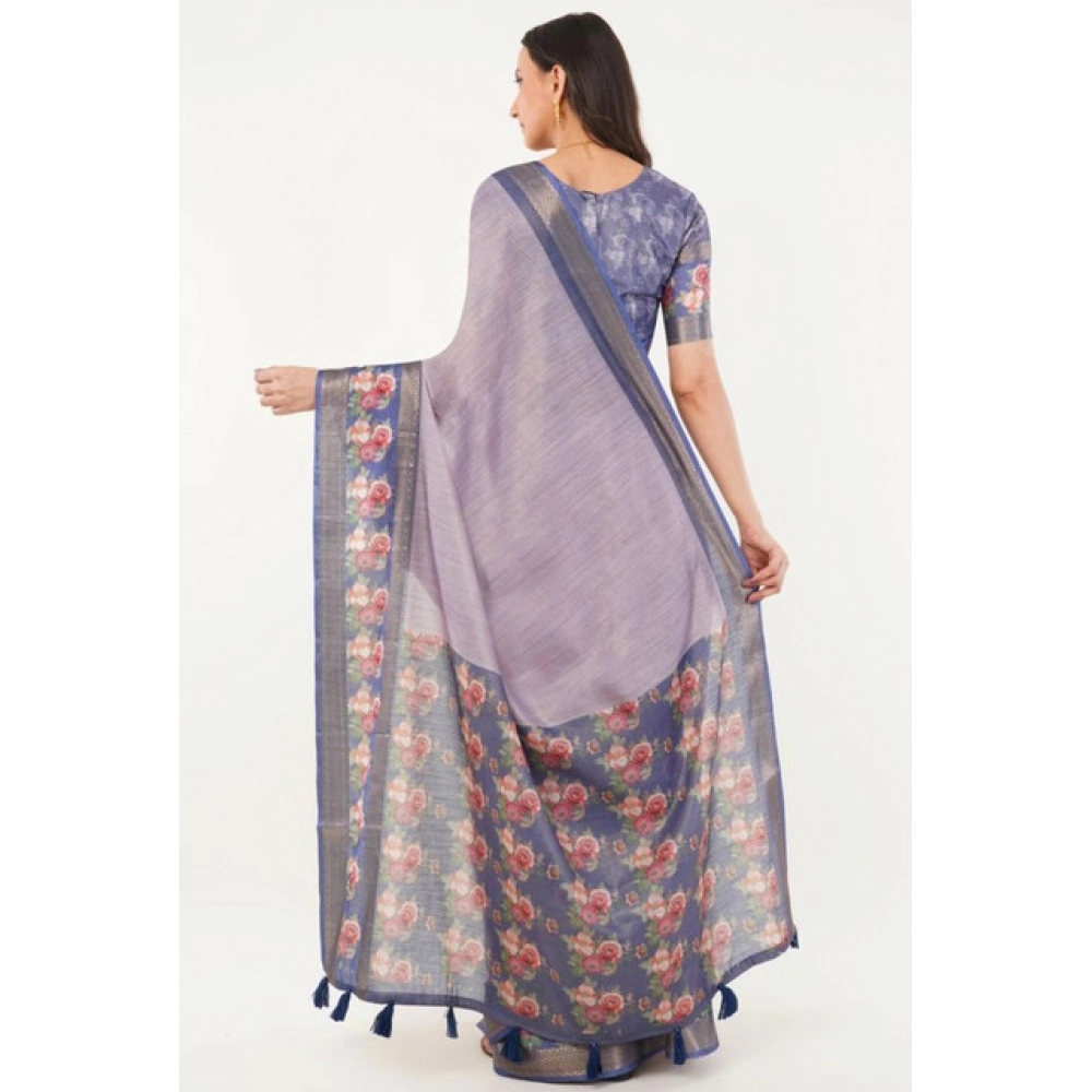 Women's Polyester Printed Saree With Unstitched Blouse 5.5 Mtr?(Purple) - Image 4