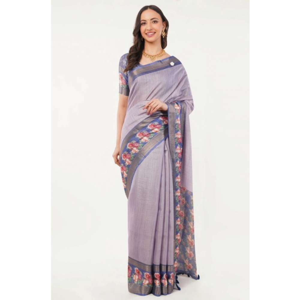 Women's Polyester Printed Saree With Unstitched Blouse 5.5 Mtr?(Purple) - Image 3