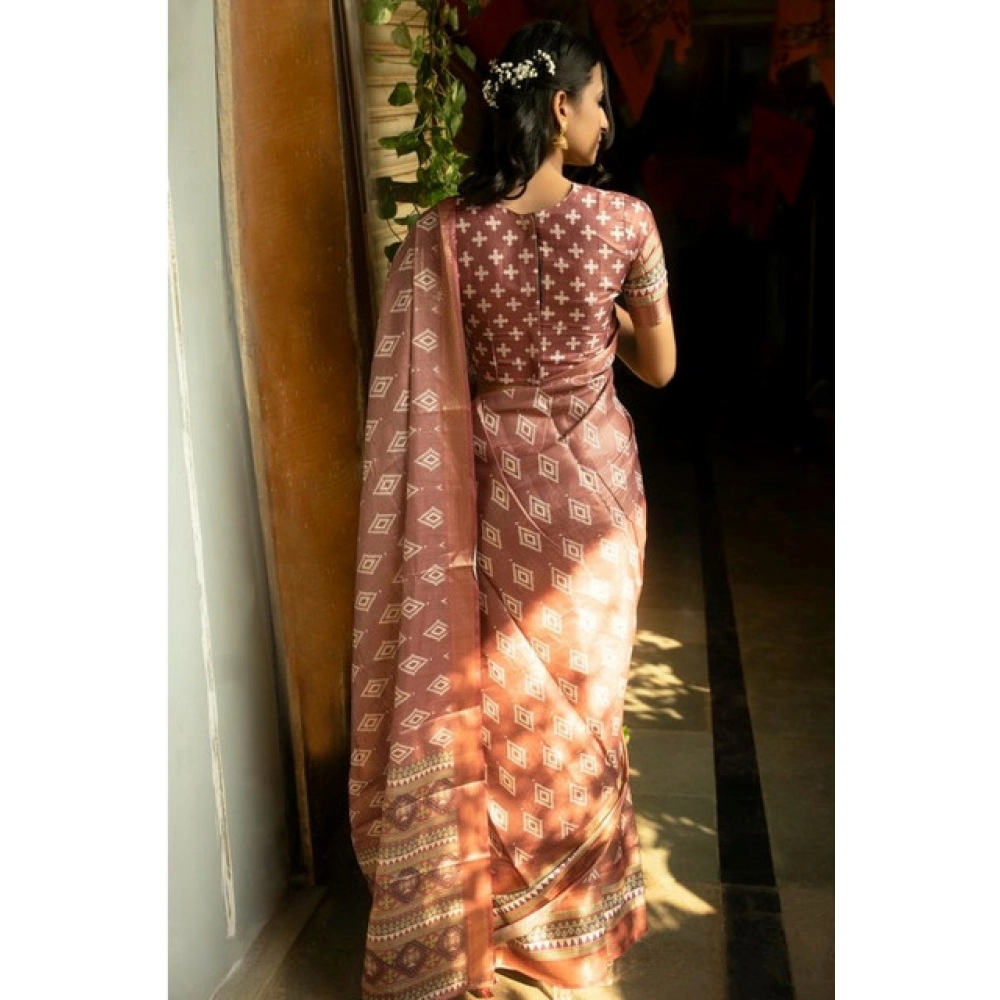 Women's Polyester Printed Saree With Unstitched Blouse 5.5 Mtr?(Maroon) - Image 4