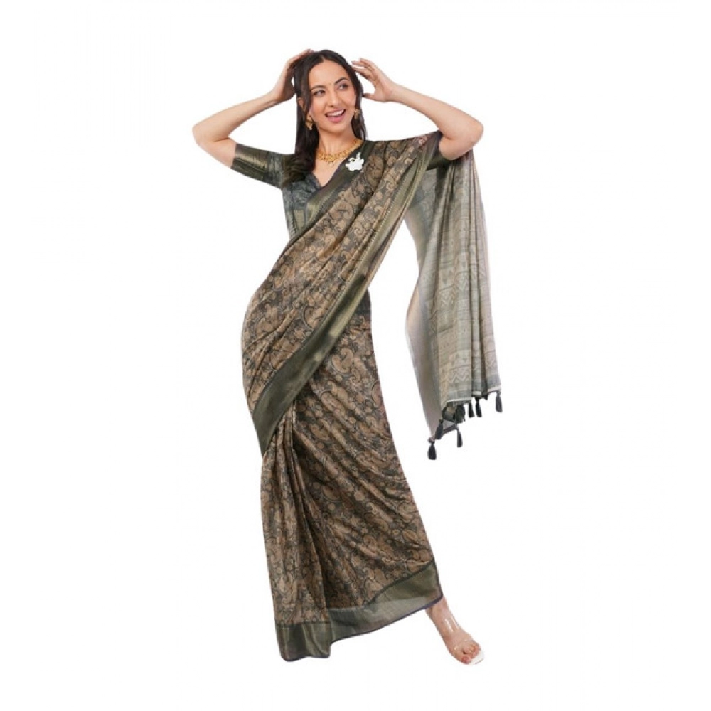 Women's Polyester Printed Ready To Wear Saree With Unstitched Blouse 5.5 Mtr?(Grey)