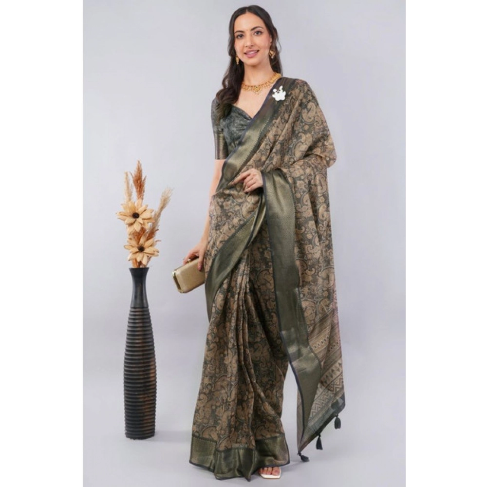 Women's Polyester Printed Ready To Wear Saree With Unstitched Blouse 5.5 Mtr?(Grey) - Image 4