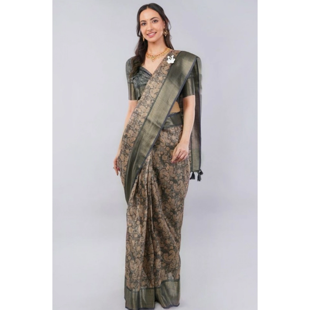 Women's Polyester Printed Ready To Wear Saree With Unstitched Blouse 5.5 Mtr?(Grey) - Image 3