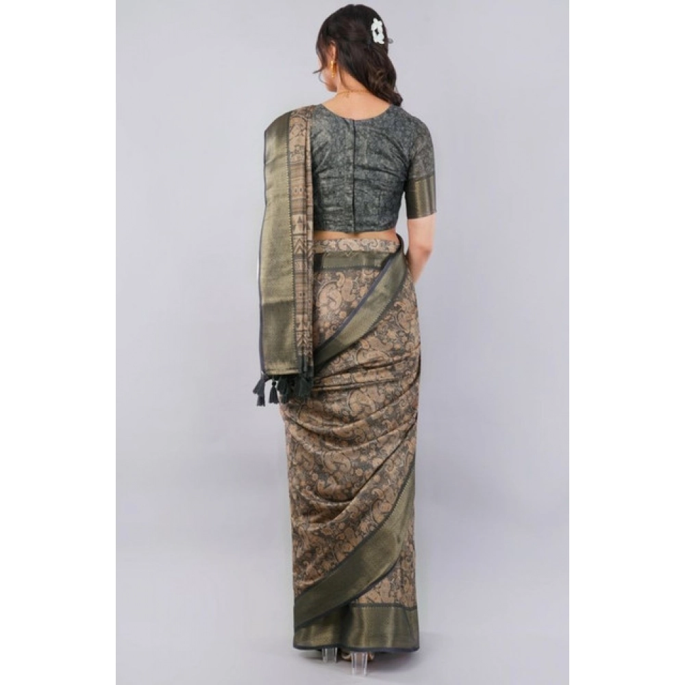 Women's Polyester Printed Ready To Wear Saree With Unstitched Blouse 5.5 Mtr?(Grey) - Image 2