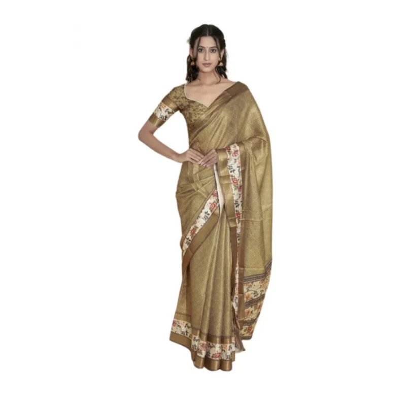 Women's Polyester Printed Saree With Unstitched Blouse 5.5 Mtr?(Gold)